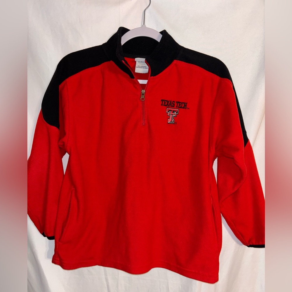 Texas Tech Youth M 8/10 Black Red 1/4 Zip Pullover Fleece Jacket